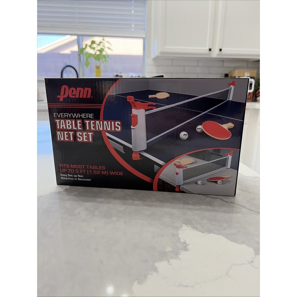 Penn Everywhere Table Tennis Net & Post Set w/2 Ping Pong Paddles & 1 Ball